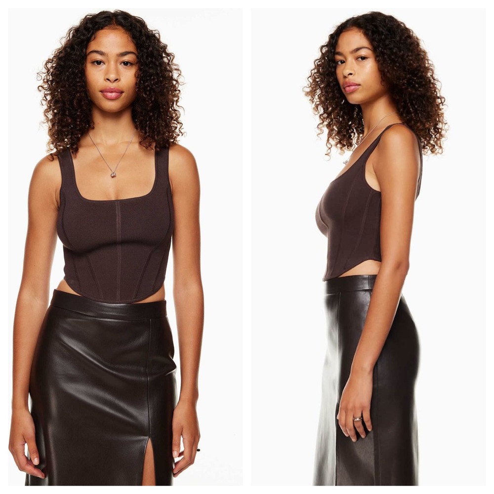 Wilfred Aritzia Dark Brown Knit Corset Tank Top Square Neck Espresso XS